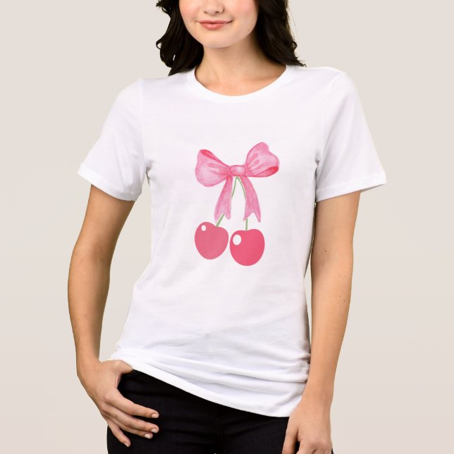 Pink Bow and Cherries, coquette  Tri-Blend Shirt (Front)