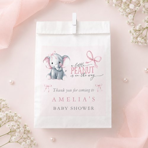 Pink Bow and Elephant Baby Girl Shower Favor Bag