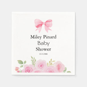 Pink Bow and Floral Baby Shower Napkins