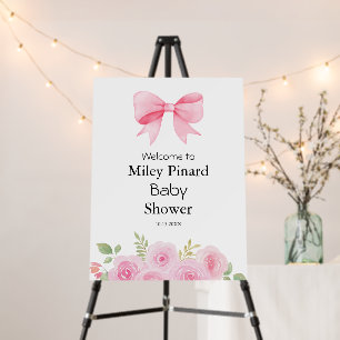 Pink Bow and Floral Baby Shower Welcome Sign
