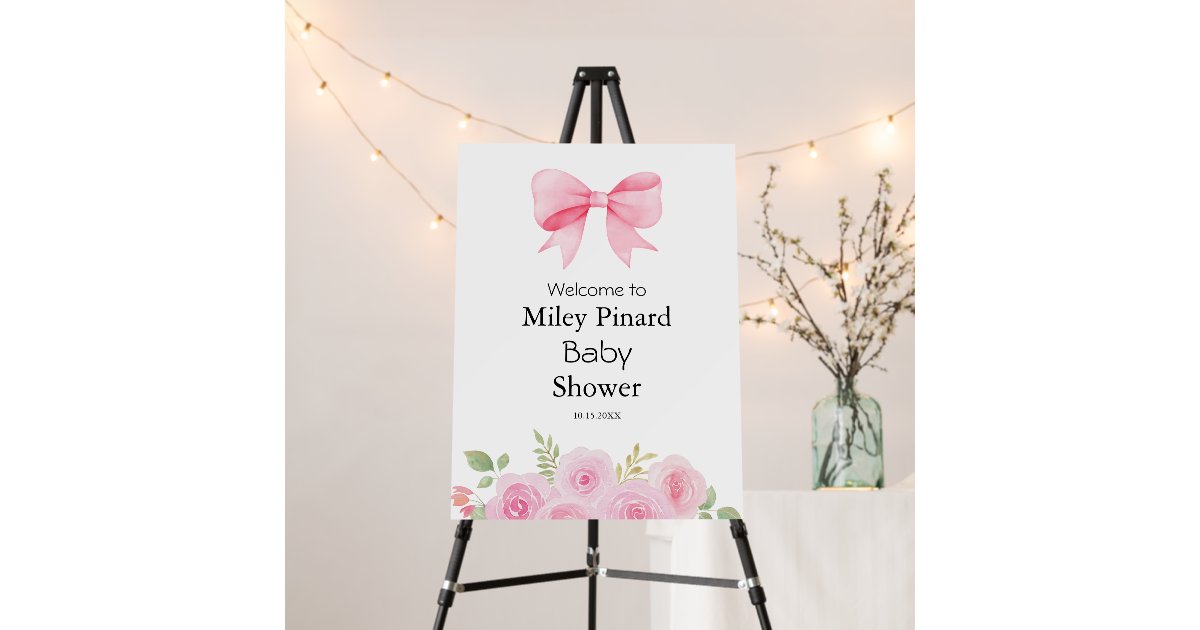 Pink Bow and Floral Baby Shower Welcome Sign | Zazzle