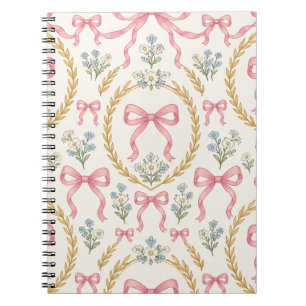 Pink Bow and Floral Wreath Wedding Pattern Notebook