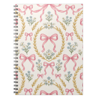 Pink Bow and Floral Wreath Wedding Pattern Notebook