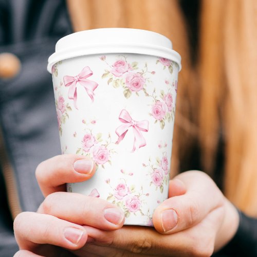 Pink Bow and Flowers Girly Paper Cups