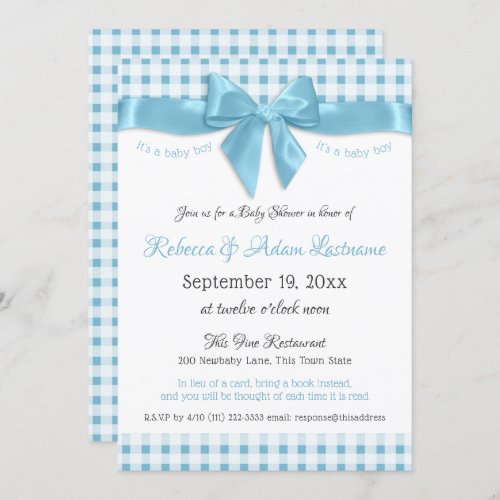 Pink Bow and Gingham Check Baby Shower Invitation