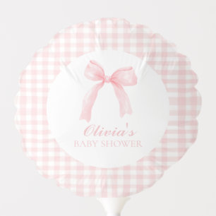 Pink bow and gingham preppy baby shower balloon