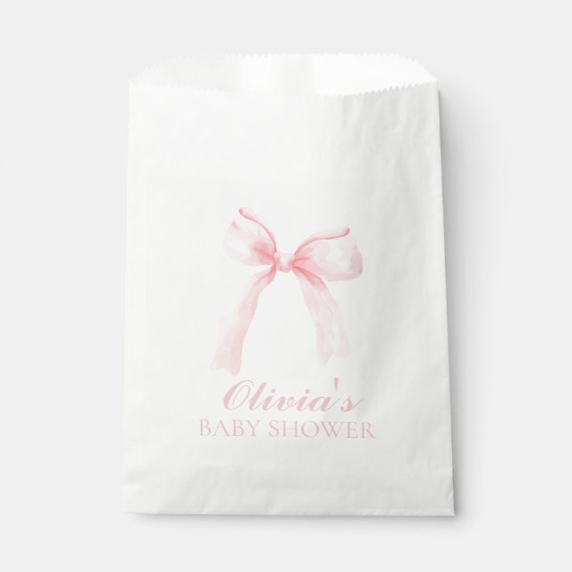 Pink bow and gingham preppy baby shower favor bag (Front)