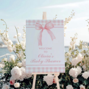 Pink bow and gingham preppy baby shower foam board
