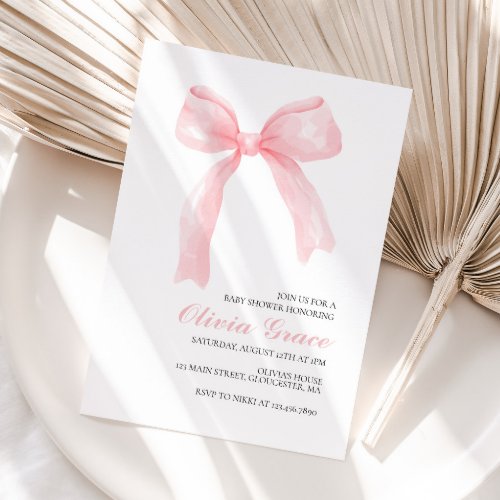 Pink bow and gingham preppy baby shower invitation