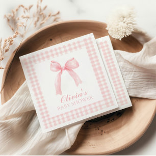 Pink bow and gingham preppy baby shower napkins