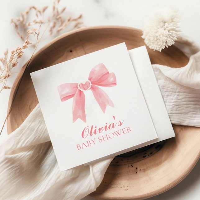 Pink bow and gingham preppy baby shower napkins (Creator Uploaded)