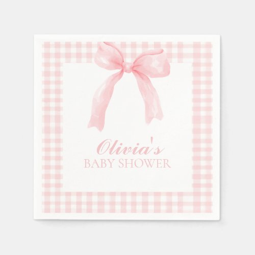 Pink bow and gingham preppy baby shower napkins