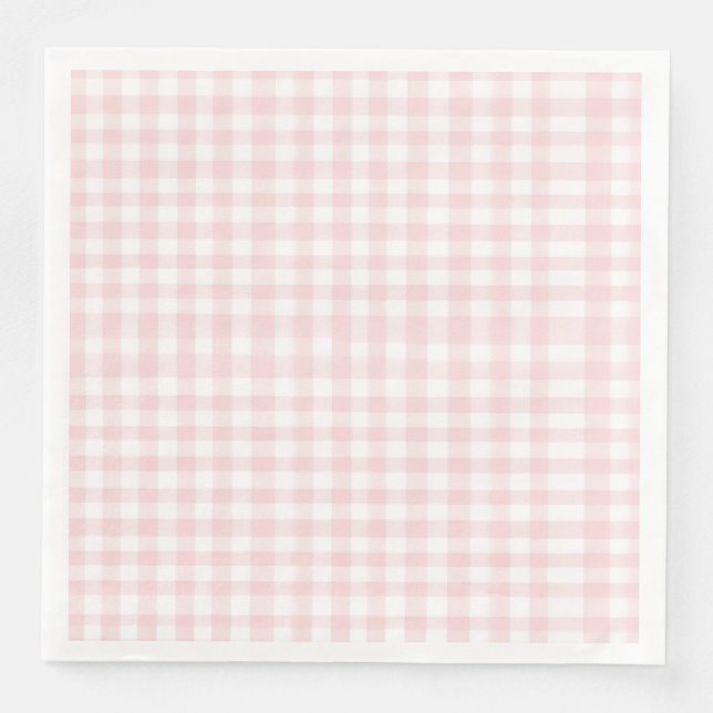 Pink bow and gingham preppy baby shower paper dinner napkins (Front)