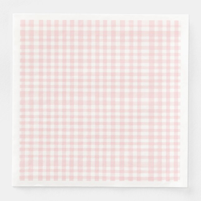 Pink bow and gingham preppy baby shower paper dinner napkins (Front)
