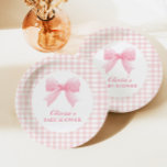 Pink bow and gingham preppy baby shower paper plates<br><div class="desc">Preppy baby shower with pink bow and ping gingham.</div>