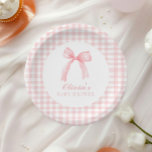 Pink bow and gingham preppy baby shower paper plates<br><div class="desc">Preppy baby shower with pink bow and ping gingham.</div>