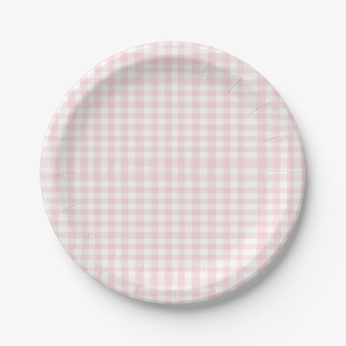 Pink bow and gingham preppy baby shower paper plates