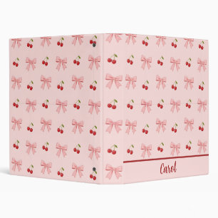 Pink Bow and Red Cherry Coquette Aesthetic 3 Ring Binder