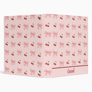Pink Bow and Red Cherry Coquette Aesthetic 3 Ring Binder