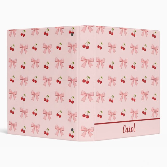 Pink Bow and Red Cherry Coquette Aesthetic 3 Ring Binder (Background)