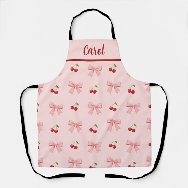 Pink Bow and Red Cherry Coquette Aesthetic Apron (Front)