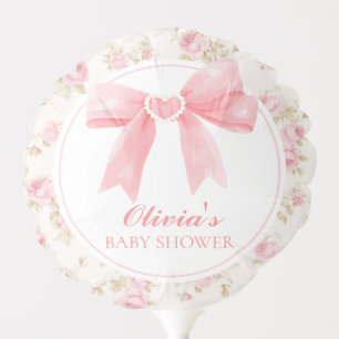 Pink bow and roses preppy baby shower balloon