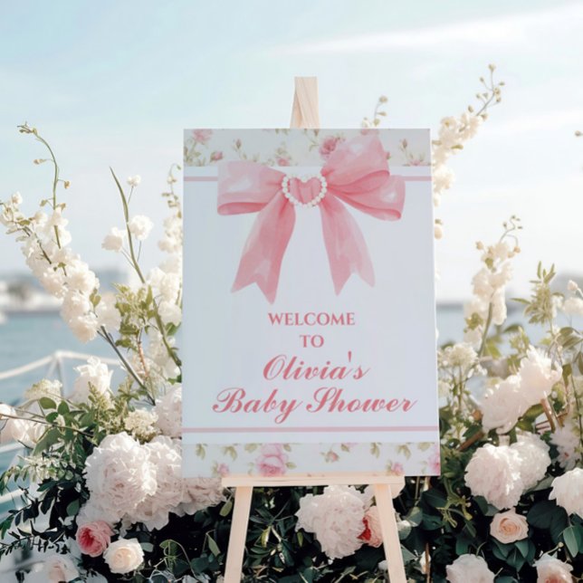 Pink bow and Roses preppy baby shower Foam Board (Creator Uploaded)