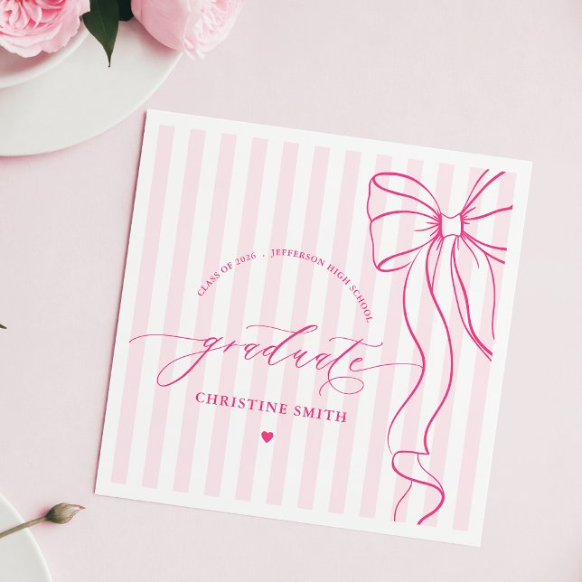 Pink Bow and Stripes Graduate Napkins (Creator Uploaded)