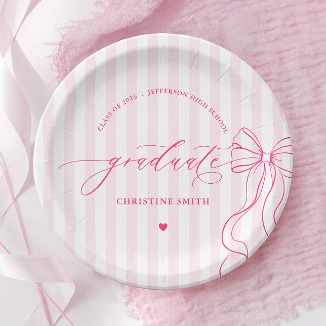 Pink Bow and Stripes Graduate Paper Plates (Creator Uploaded)
