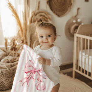 Pink Bow and Stripes Personalized Baby Blanket