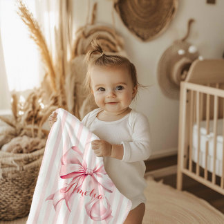 Pink Bow and Stripes Personalized Baby Blanket