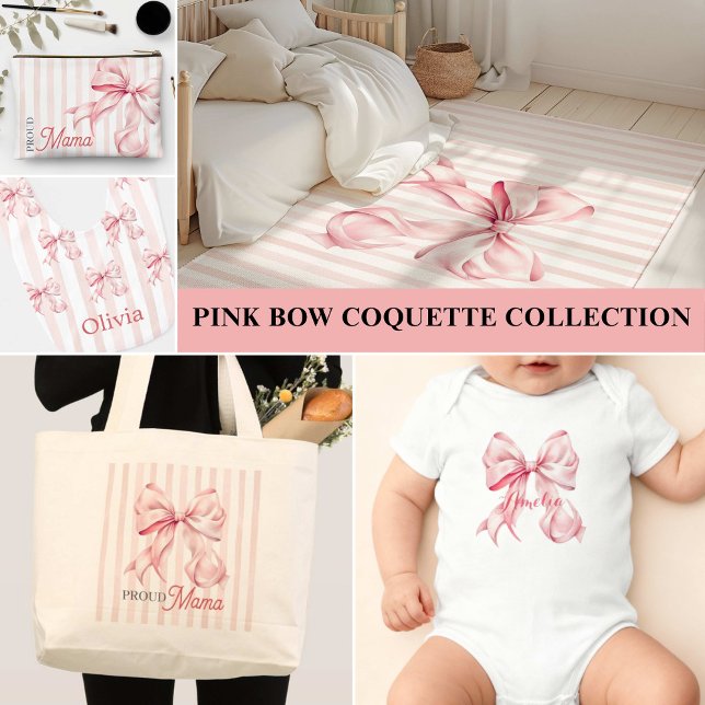 Pink Bow and Stripes Personalized Sherpa Blanket (Creator Uploaded)