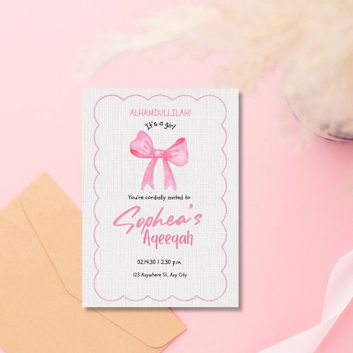 Pink Bow Aqiqah invitation