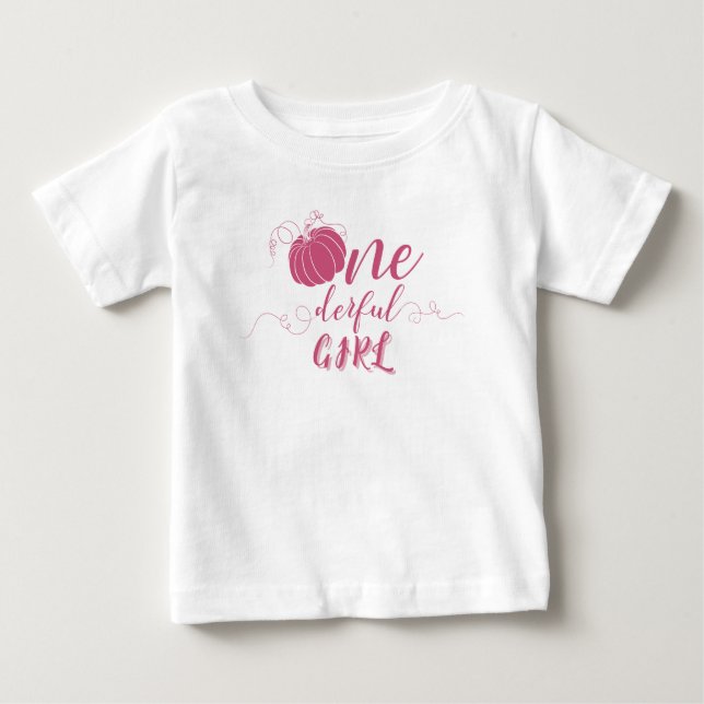 PINK BOW & ARCH FALL PUMPKIN FLOWERS BIRTHDAY BABY T-Shirt (Front)