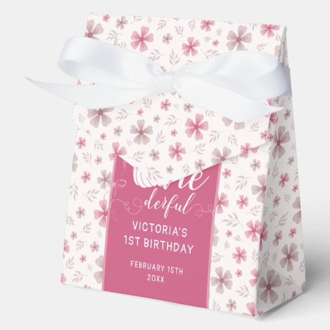 PINK BOW & ARCH FALL PUMPKIN FLOWERS BIRTHDAY FAVOR BOXES (Front)