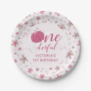 PINK BOW & ARCH FALL PUMPKIN FLOWERS BIRTHDAY PAPER PLATES