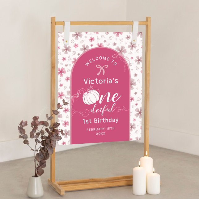 PINK BOW & ARCH FALL PUMPKIN FLOWERS BIRTHDAY POSTER (Creator Uploaded)