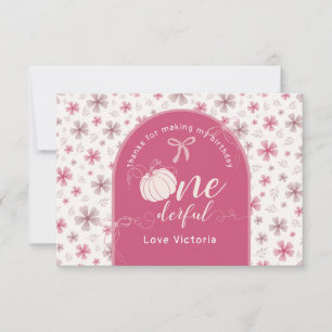 PINK BOW & ARCH FALL PUMPKIN FLOWERS BIRTHDAY THANK YOU CARD
