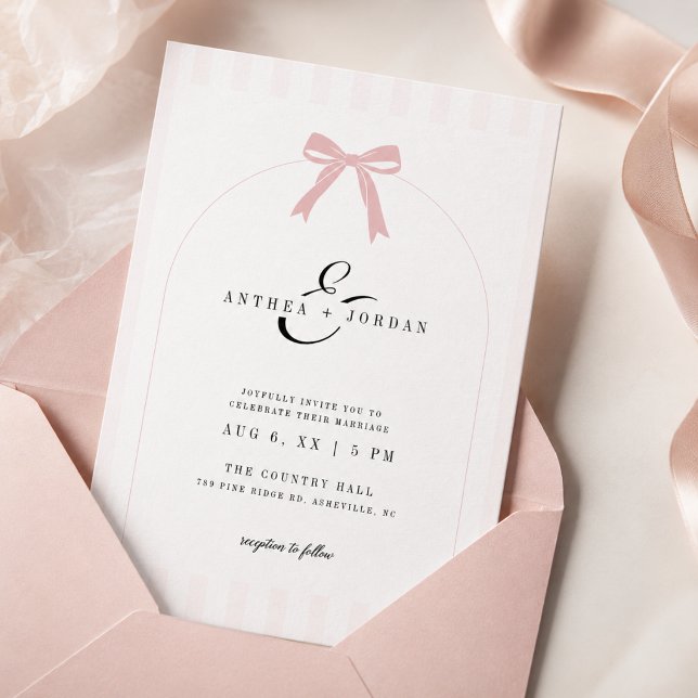 Pink Bow Arch Romantic Coquette Wedding Invitation (Creator Uploaded)