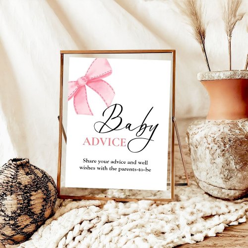Pink Bow baby Advice baby shower Game  Poster