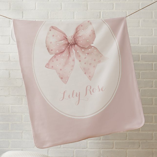 Pink Bow Baby Custom Name Baby Blanket (Creator Uploaded)