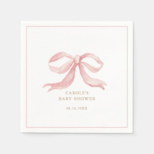 Pink Bow Baby Girl Baby Shower Napkins