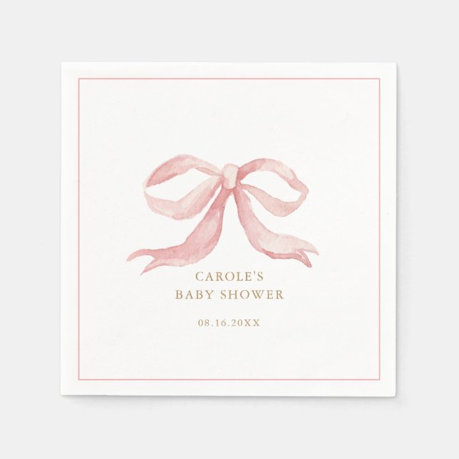 Pink Bow Baby Girl Baby Shower Napkins (Front)