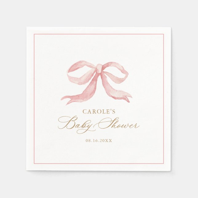 Pink Bow Baby Girl Baby Shower Napkins (Front)