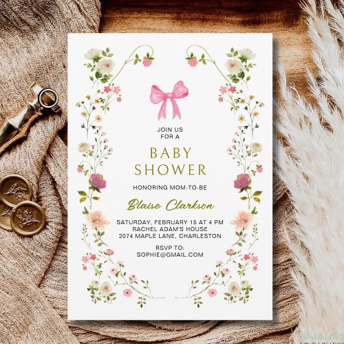 Pink Bow Baby Girl Boy Floral Spring Baby Shower