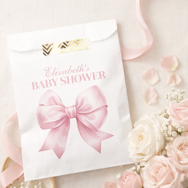 Pink Bow Baby Girl Elegant Baby Shower Favor Bag (Pink Bow Baby Girl Elegant Baby Shower Favor Bag)