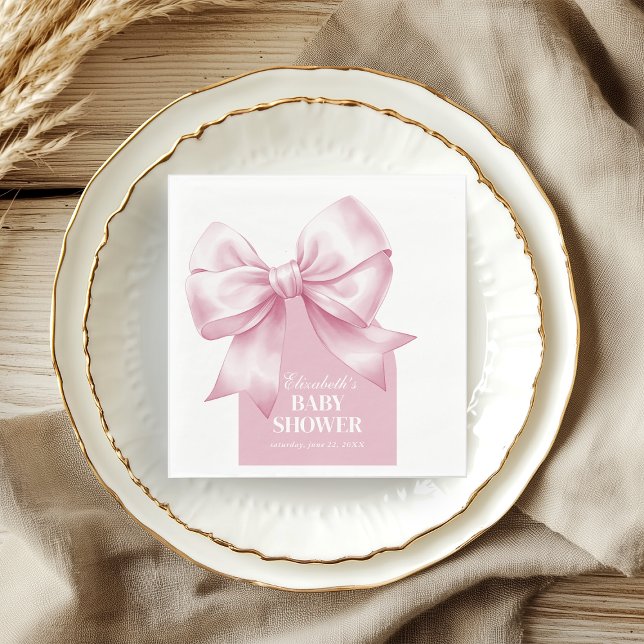 Pink Bow Baby Girl Elegant Baby Shower Napkins (Pink Bow Baby Girl Elegant Baby Shower Napkins)