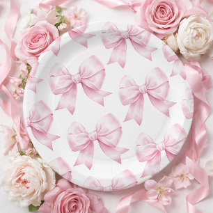 Pink Bow Baby Girl Elegant Baby Shower Paper Plates