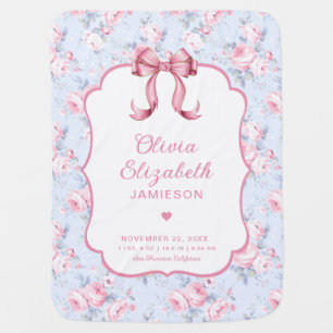 Pink Bow Baby Girl Newborn Birth Stats Blanket