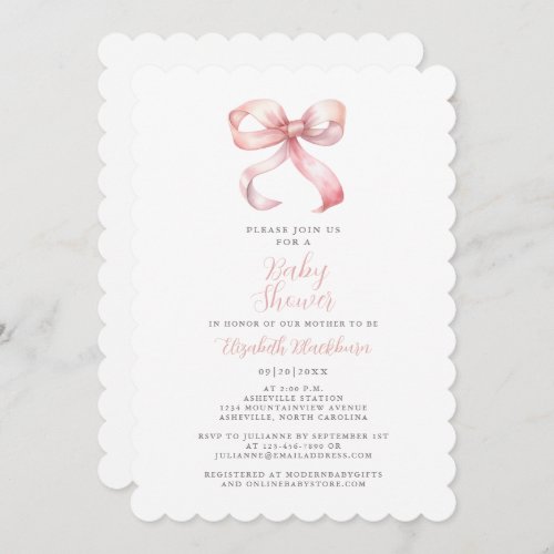 Pink Bow Baby Girl Shower Coquette Girly Elegant Invitation